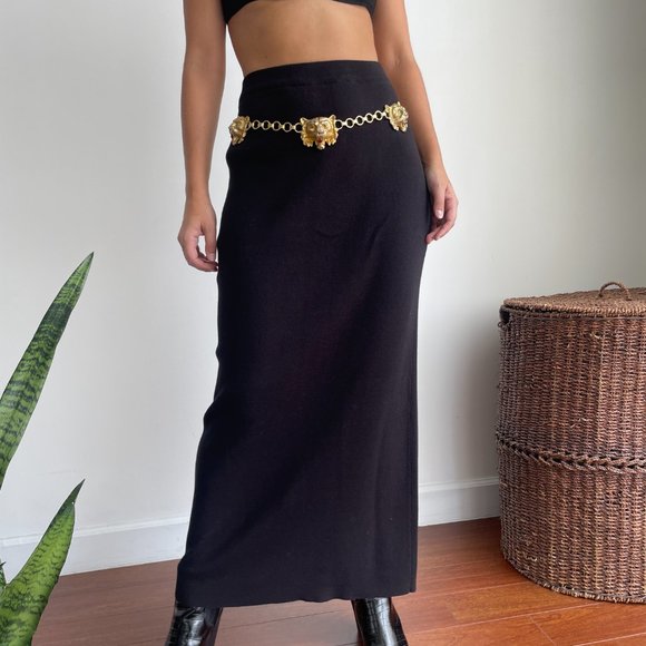 Vintage black high waist knitted maxi pencil skirt - Picture 5 of 10